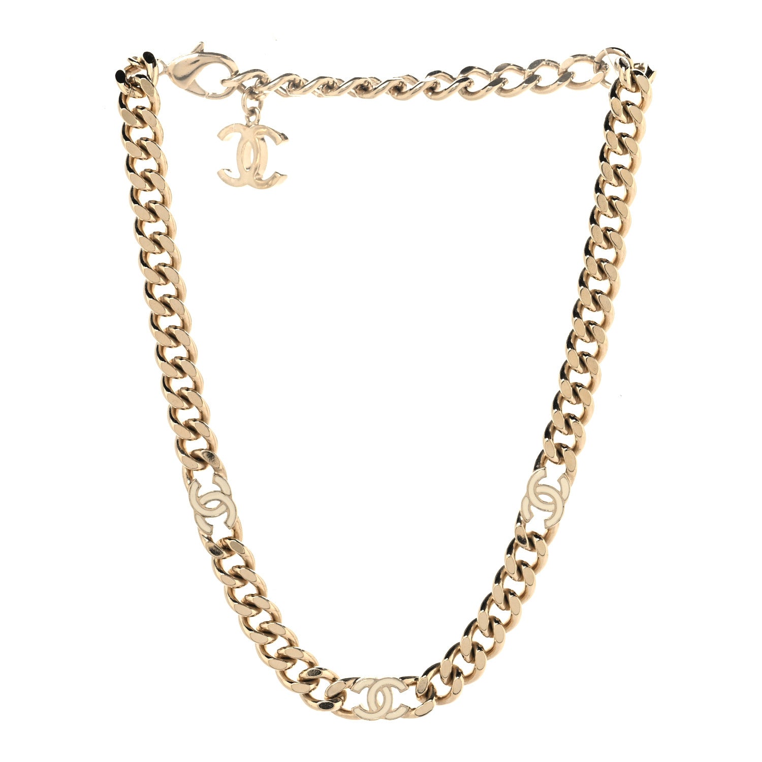 Chanel Metal Enamel Chain CC Choker Gold White 3 of 5