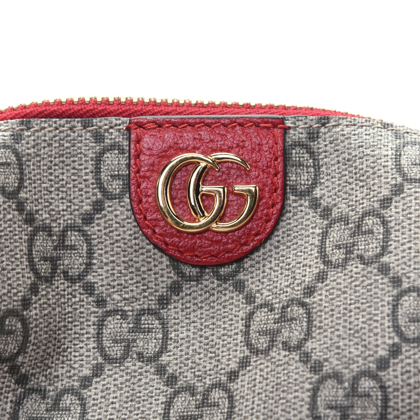 Soft GG Supreme Monogram Calfskin Small Ophidia Cosmetic Case Beige Ebony Hibiscus Red