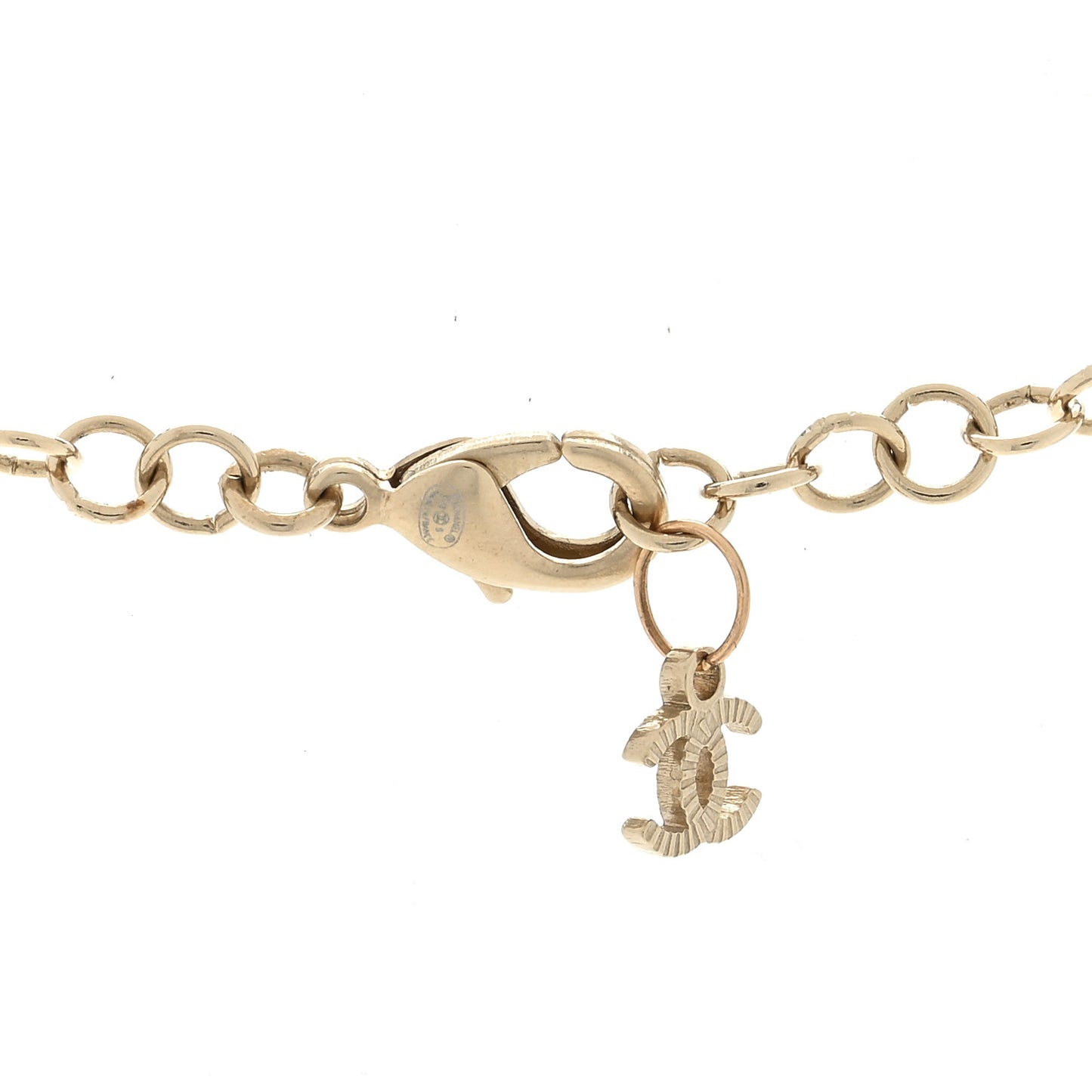 Metal Calfskin Crystal Double CC Short Necklace Black Gold