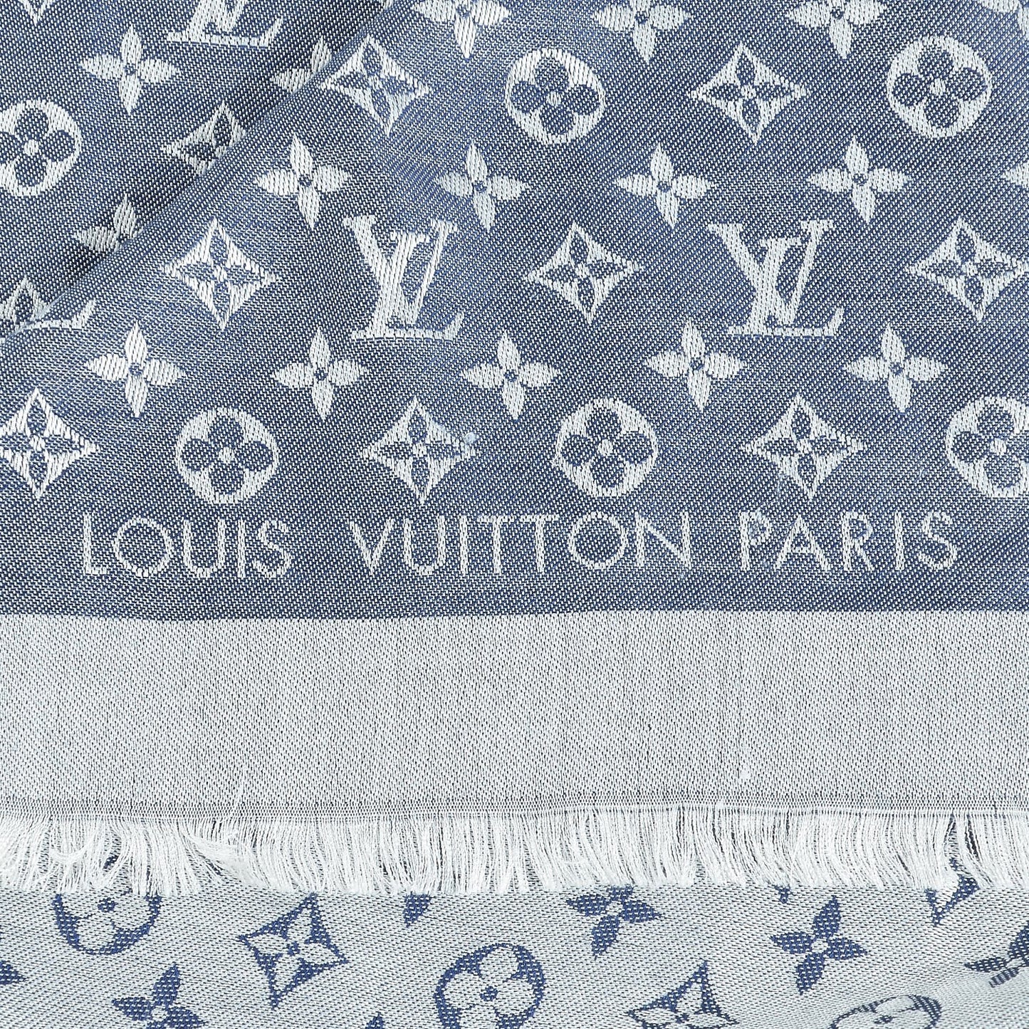 Silk Wool Monogram Denim Shawl Blue