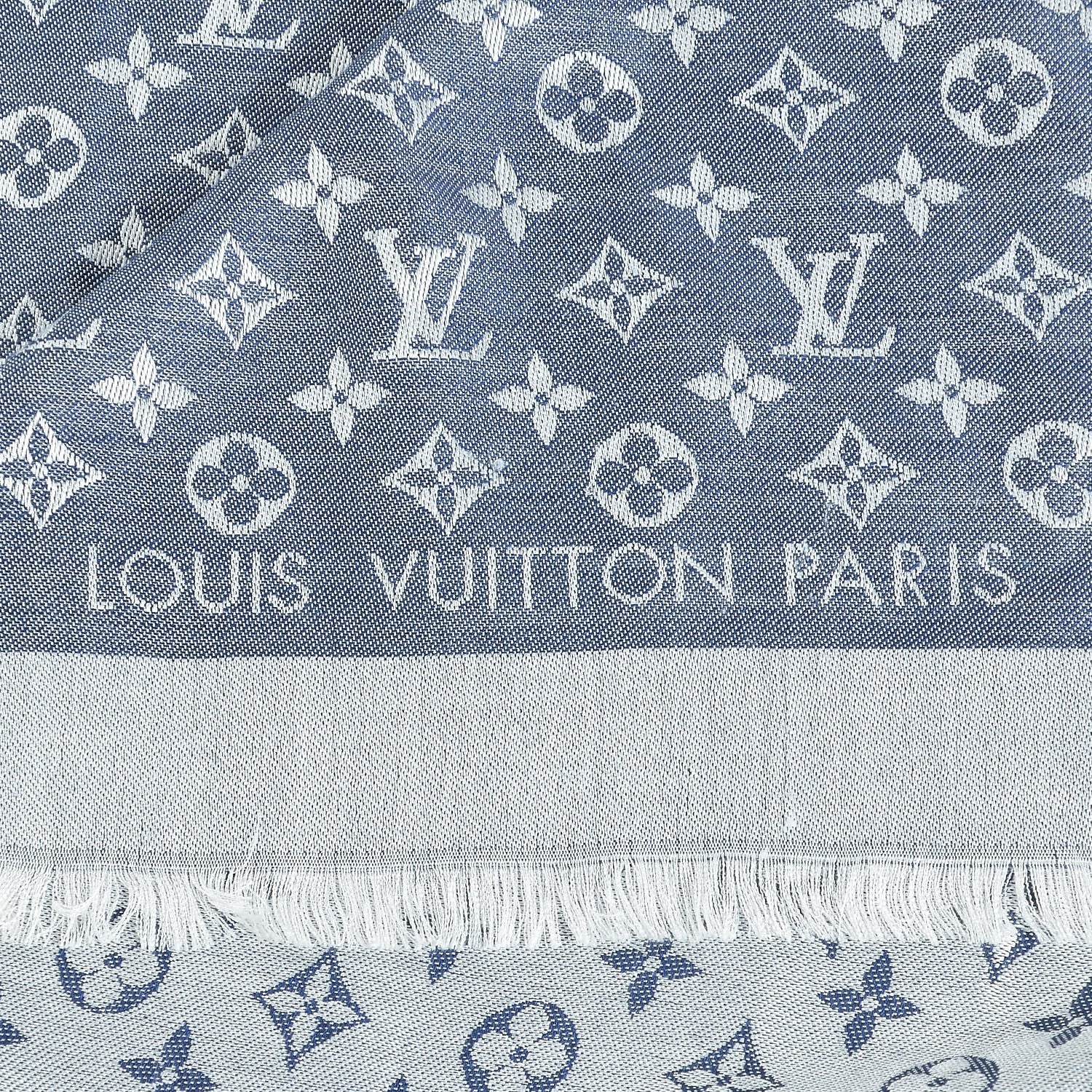 Louis Vuitton Silk Wool Monogram Denim Shawl Blue 3 of 5