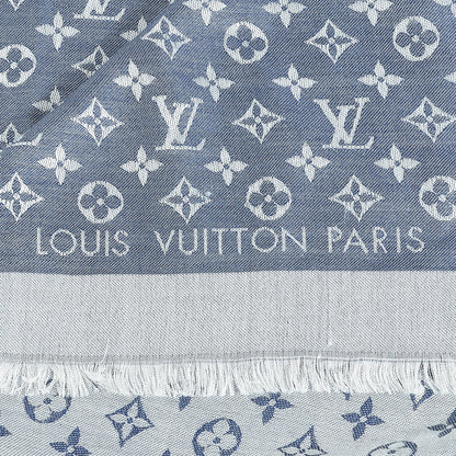 Louis Vuitton Silk Wool Monogram Denim Shawl Blue 3 of 5