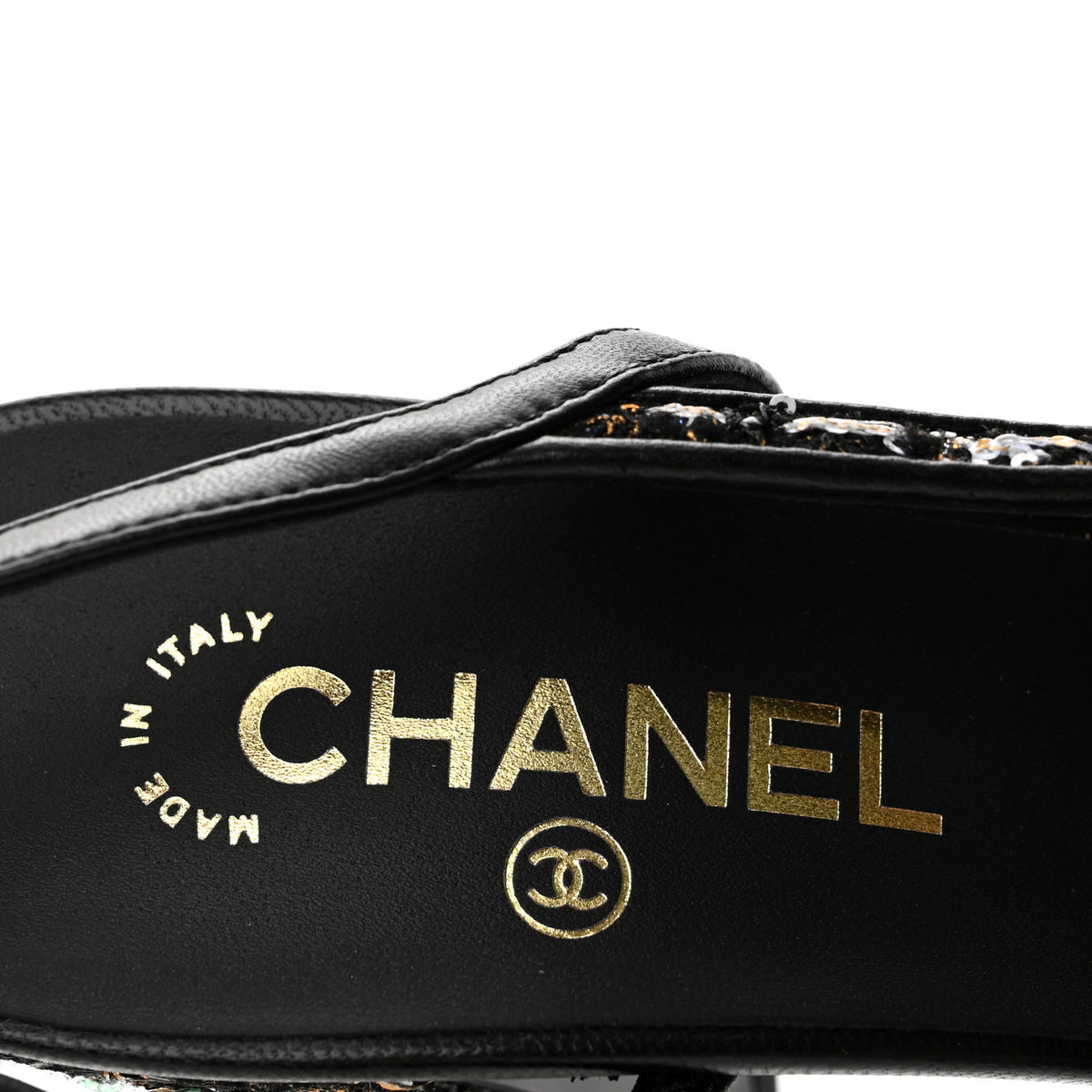 Chanel Glittered Wool Tweed Lambskin Cap Toe CC Slingback Pumps 40 Black White Gold 8 of 10