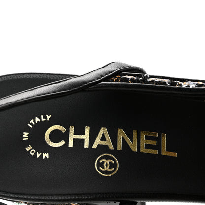Chanel Glittered Wool Tweed Lambskin Cap Toe CC Slingback Pumps 40 Black White Gold 8 of 10