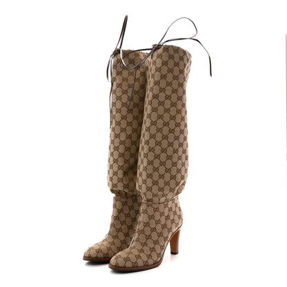 Gucci Monogram Over the Knee Boots 38.5 Beige Ebony 3 of 9