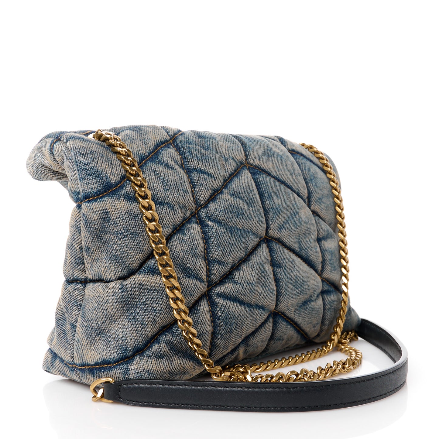 Denim Quilted Toy Loulou Puffer Monogram Chain Satchel Blue Black