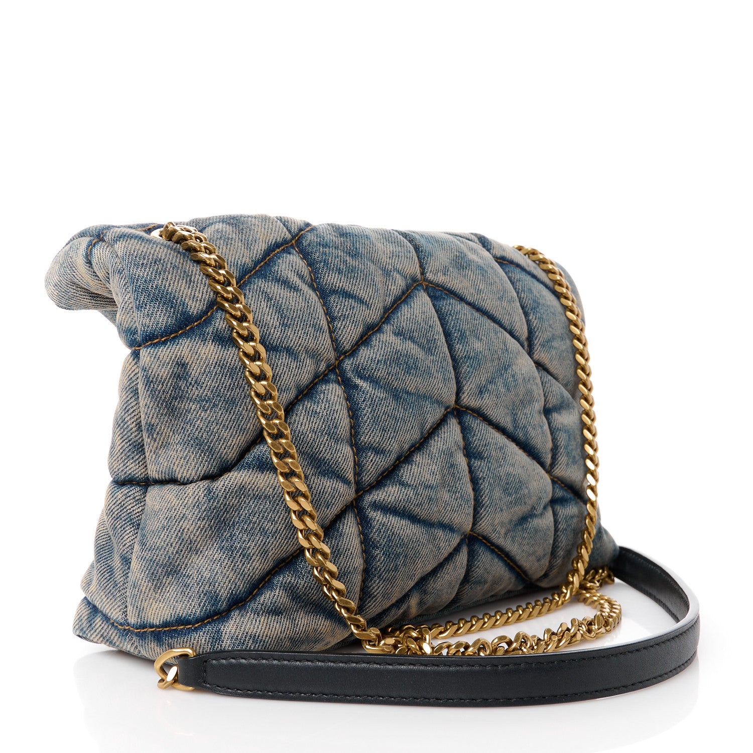 Saint Laurent Denim Quilted Toy Loulou Puffer Monogram Chain Satchel Blue Black 3 of 10