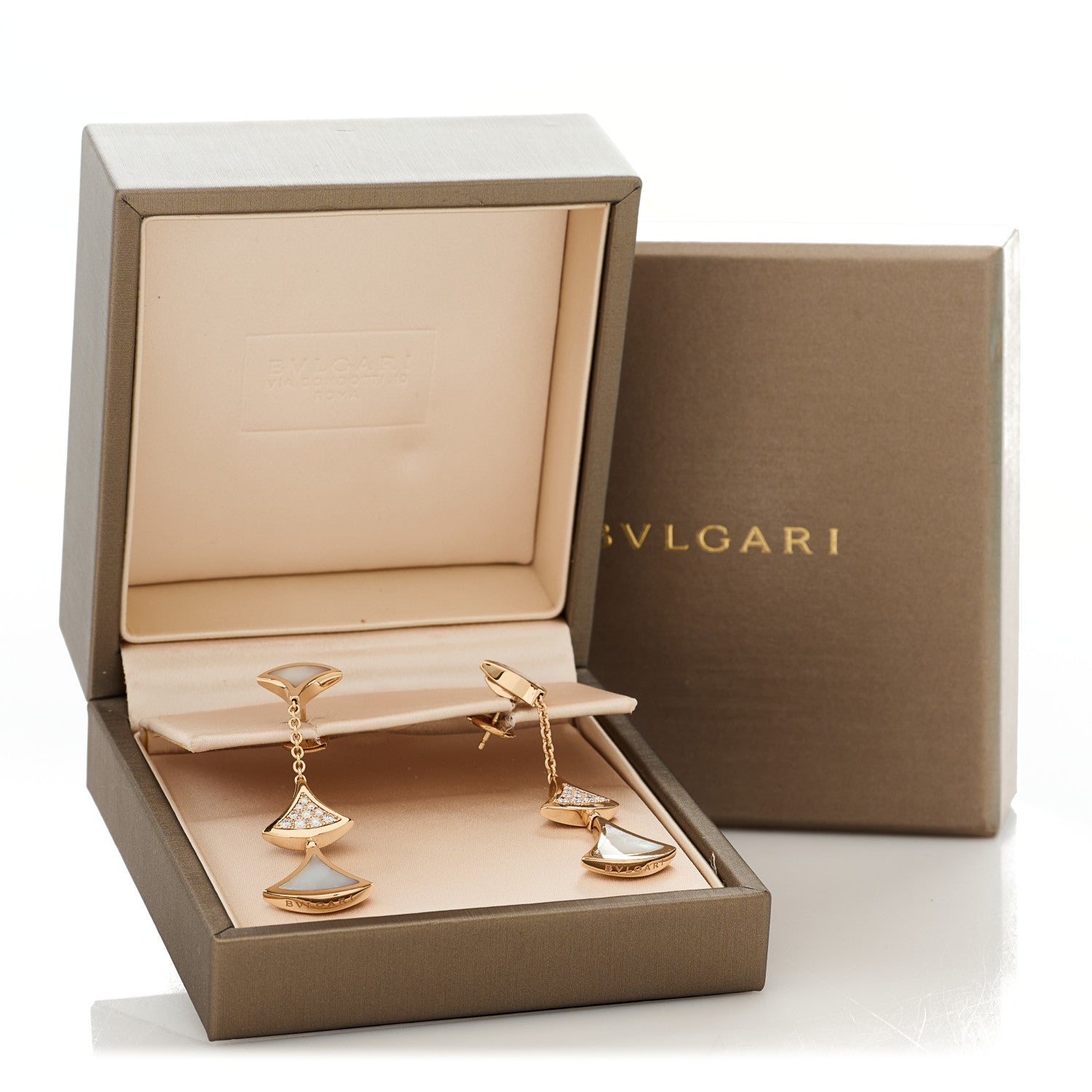 Bulgari 18K Rose Gold Diamond Mother of Pearl Divas' Dream 3 Motif Earrings 6 of 6