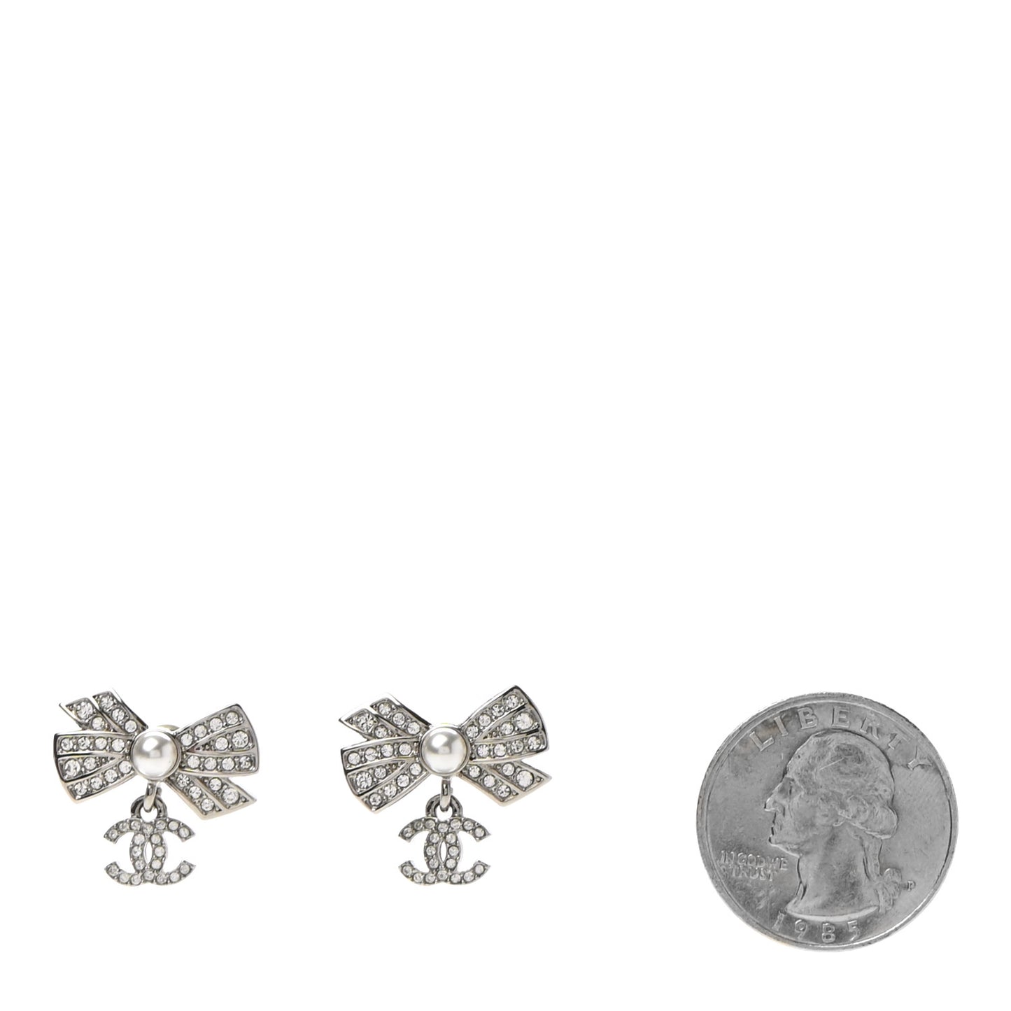 Crystal CC Bow Drop Earrings Silver
