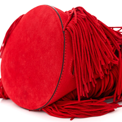 Christian Louboutin Suede Calfskin Fringe Marie Jane Bucket Red 9 of 13