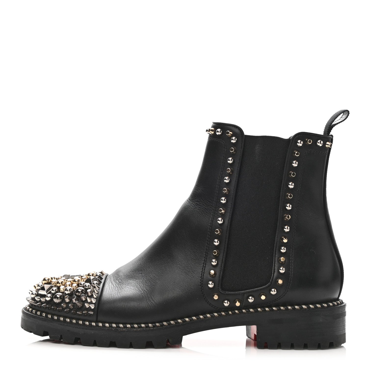 Christian Louboutin Calfskin Studded Chasse A Clou Flat Chelsea Boots 40 Black 1 of 9