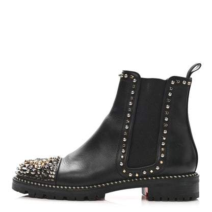 Christian Louboutin Calfskin Studded Chasse A Clou Flat Chelsea Boots 40 Black 1 of 9