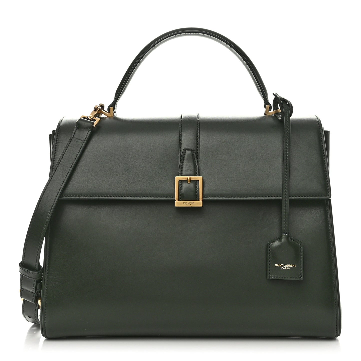 Shiny Calfskin Le Fermoir Top Handle Bag Dark Green