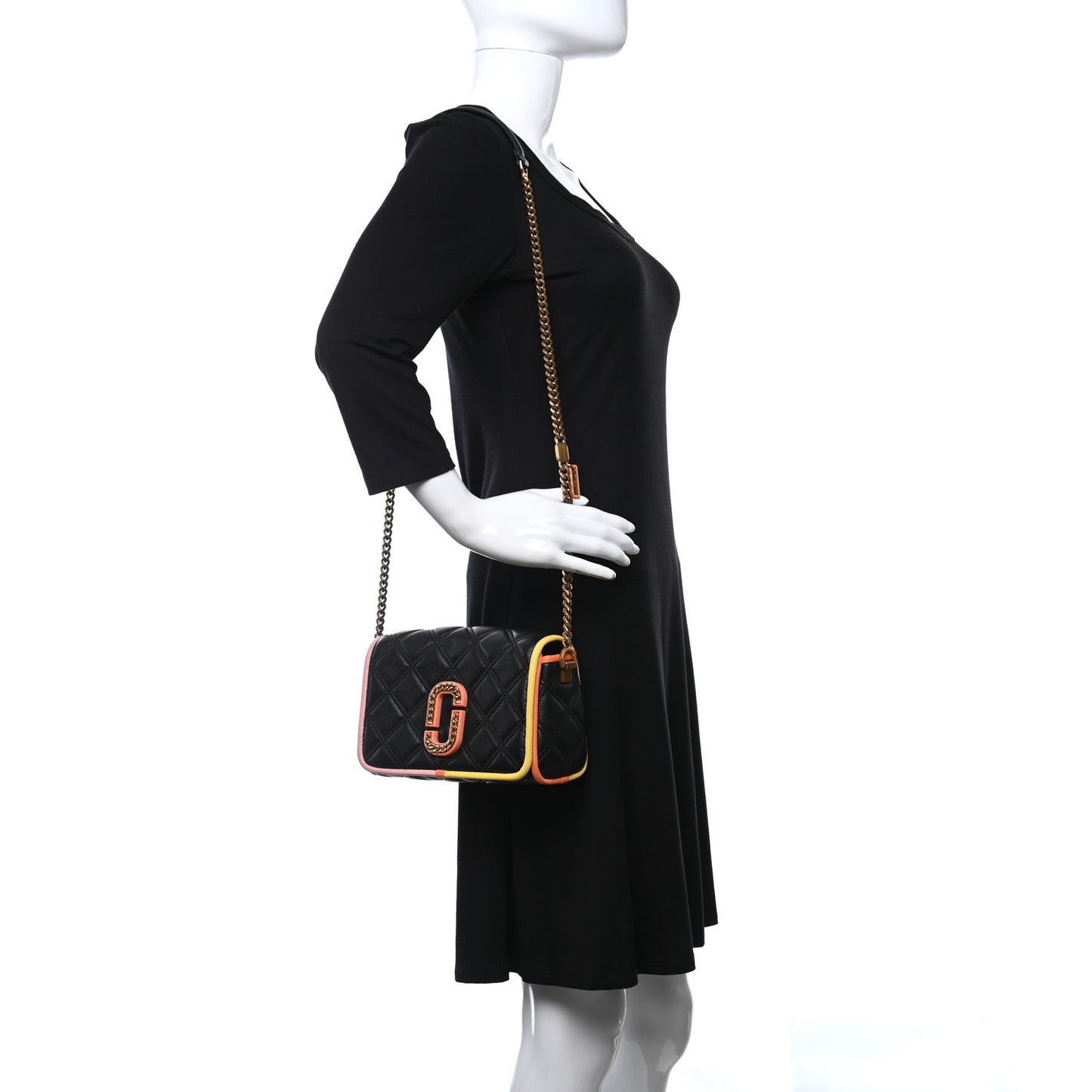 Grained Calfskin Quilted Double Stitched The Status Flap Crossbody Bag Black Multi