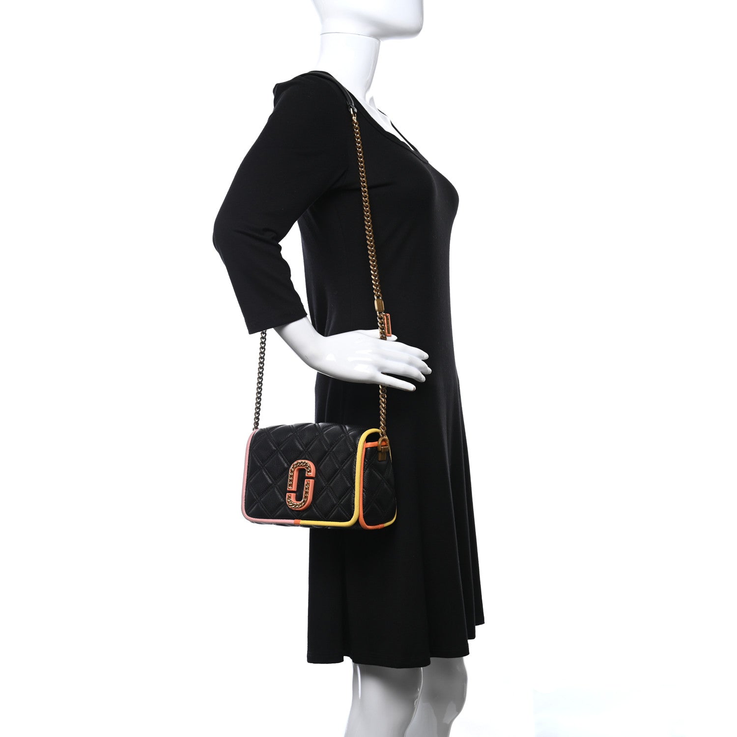Marc Jacobs Grained Calfskin Quilted Double Stitched The Status Flap Crossbody Bag Black Multi 2 of 14