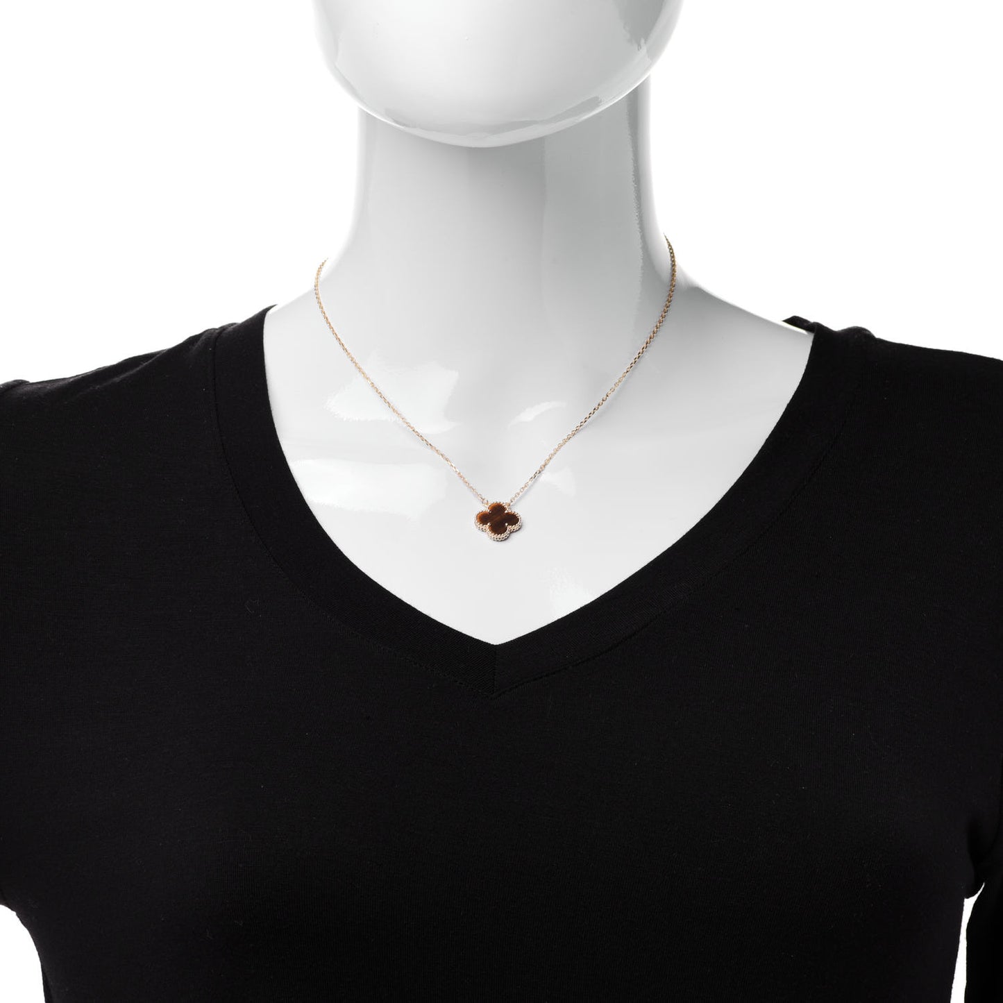 18K Yellow Gold Tiger Eye Vintage Alhambra Pendant Necklace