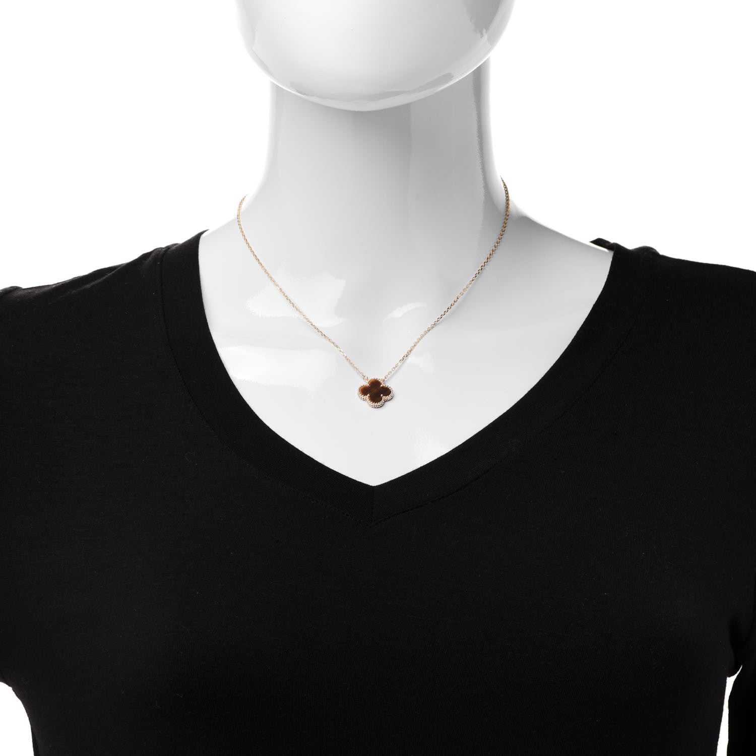 Van Cleef & Arpels 18K Yellow Gold Tiger Eye Vintage Alhambra Pendant Necklace 2 of 6