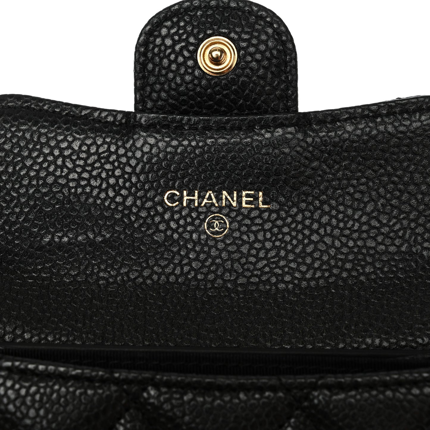 Caviar Quilted Flap Card Holder Wallet Black