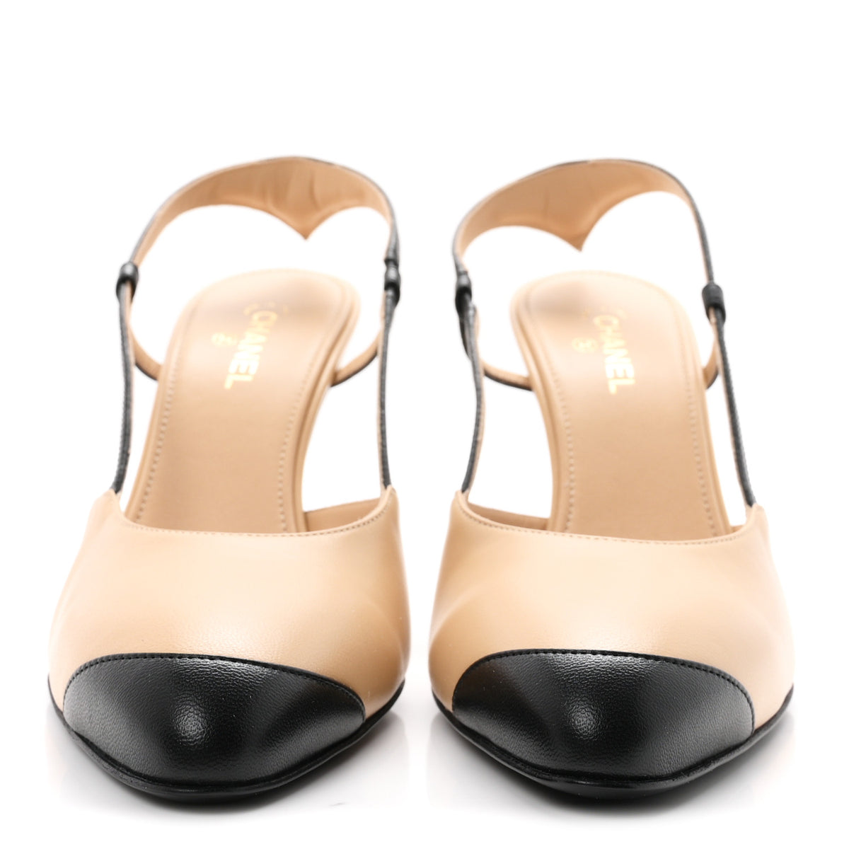 Lambskin CC Slingback Pumps 39 Beige Black