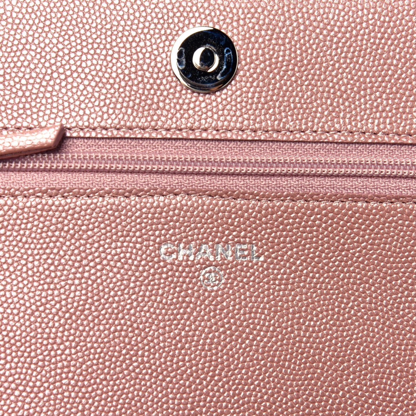 Metallic Caviar Chevron Quilted Vintage Mademoiselle Wallet On Chain WOC Pink