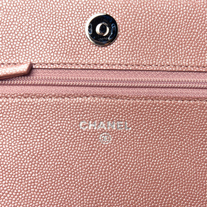 Chanel Metallic Caviar Chevron Quilted Vintage Mademoiselle Wallet On Chain WOC Pink 6 of 9