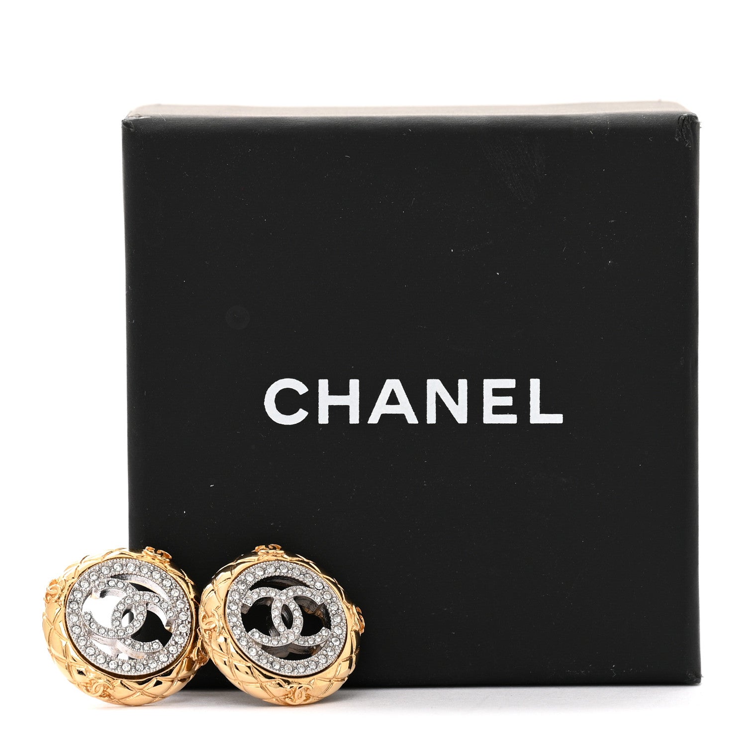 Chanel Crystal CC Round Earrings Gold 6 of 6