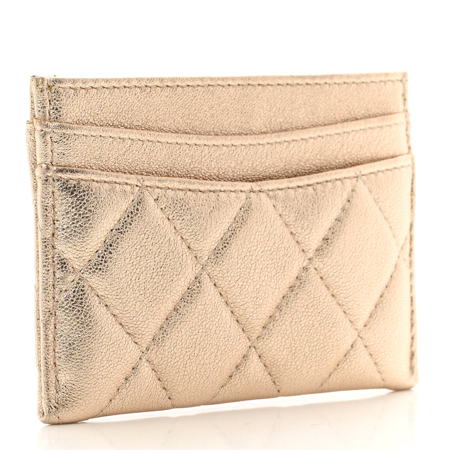 Metallic Lambskin Quilted CC Card Holder Gold