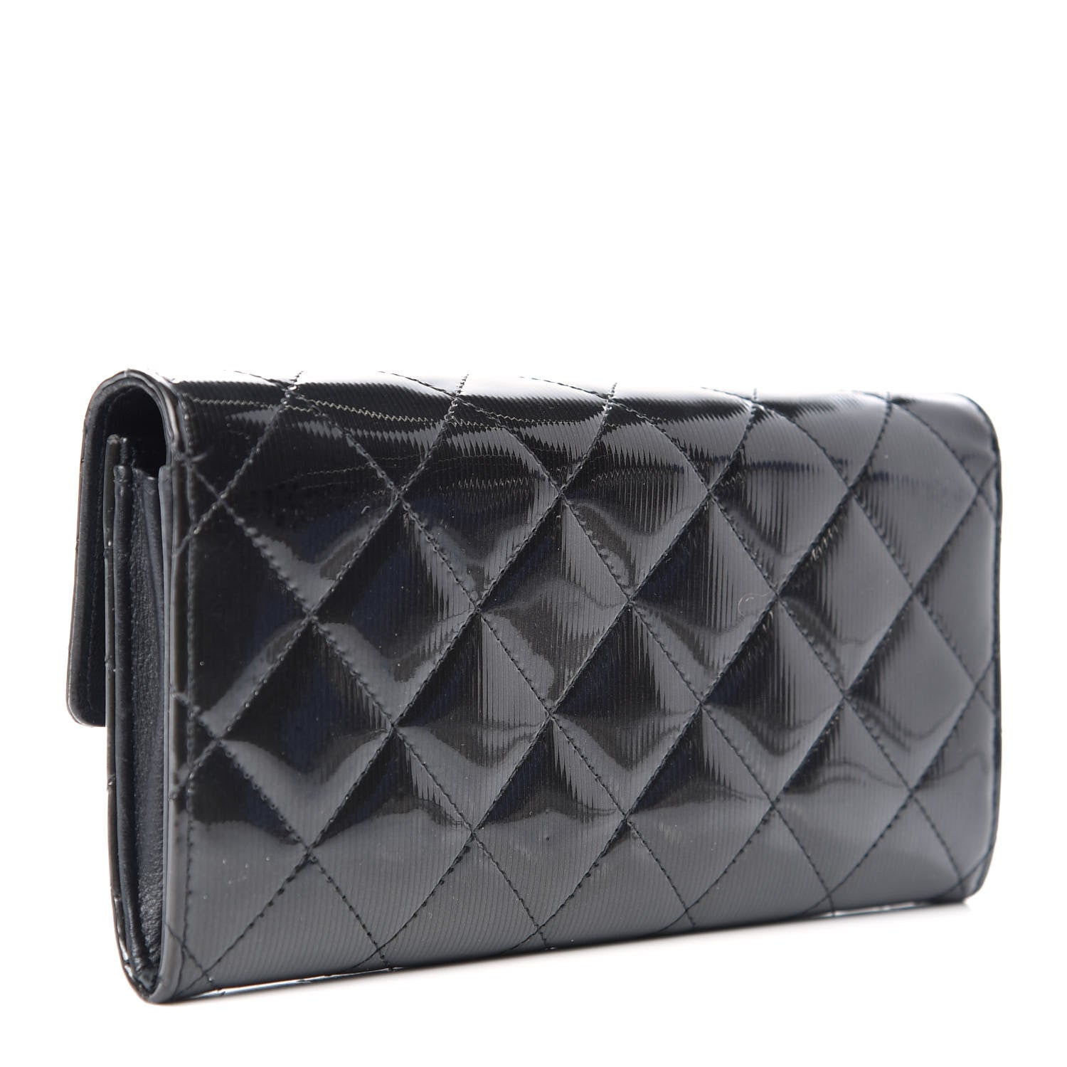 Chanel Striated Patent Quilted Large Gusset Flap Wallet Dark Grey 3 of 12