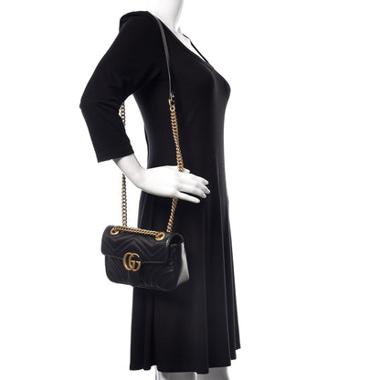 Gucci Calfskin Matelasse Mini GG Marmont Shoulder Bag Black 2 of 9