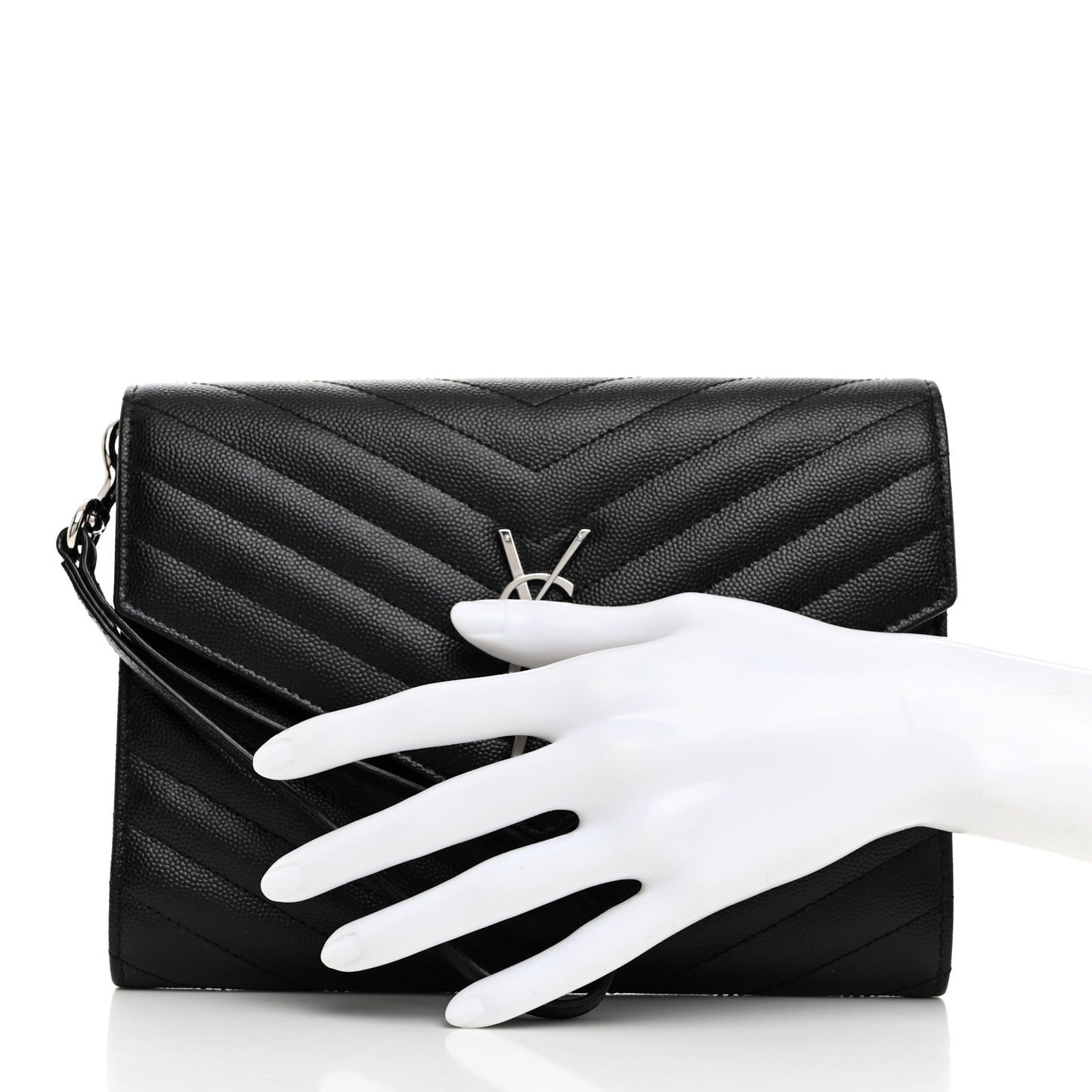 Grain De Poudre Matelasse Chevron Monogram Envelope Clutch Black