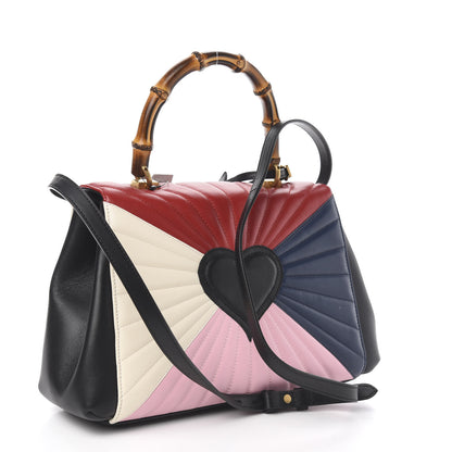 Gucci Calfskin Bamboo Trapuntata Queen Margaret Top Handle Bag Blue Agata Hibiscus Red Mystic White Sugar Pink 3 of 12