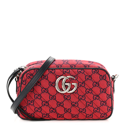 Gucci Monogram Multicolor Matelasse Diagonal Small GG Marmont Chain Shoulder Bag Red Blue 1 of 9