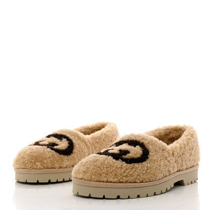 Gucci Shearling Interlocking G Womens Elea Lug Sole Loafers 37.5 Butterscotch Cocoa Beige 3 of 8
