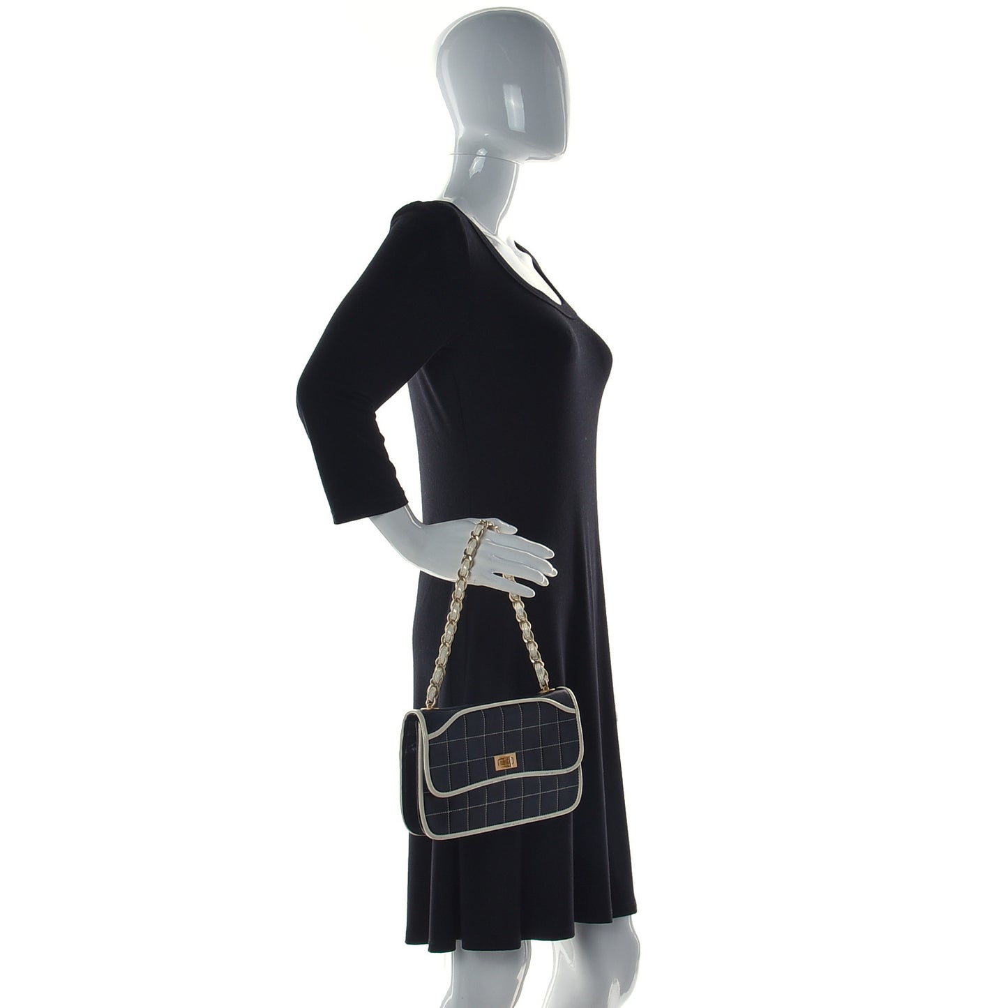 Caviar Square Stitched Small Flap Black White