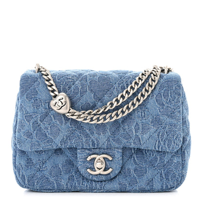 Chanel Denim Quilted Camellia Sweetheart Mini Flap Blue 1 of 11