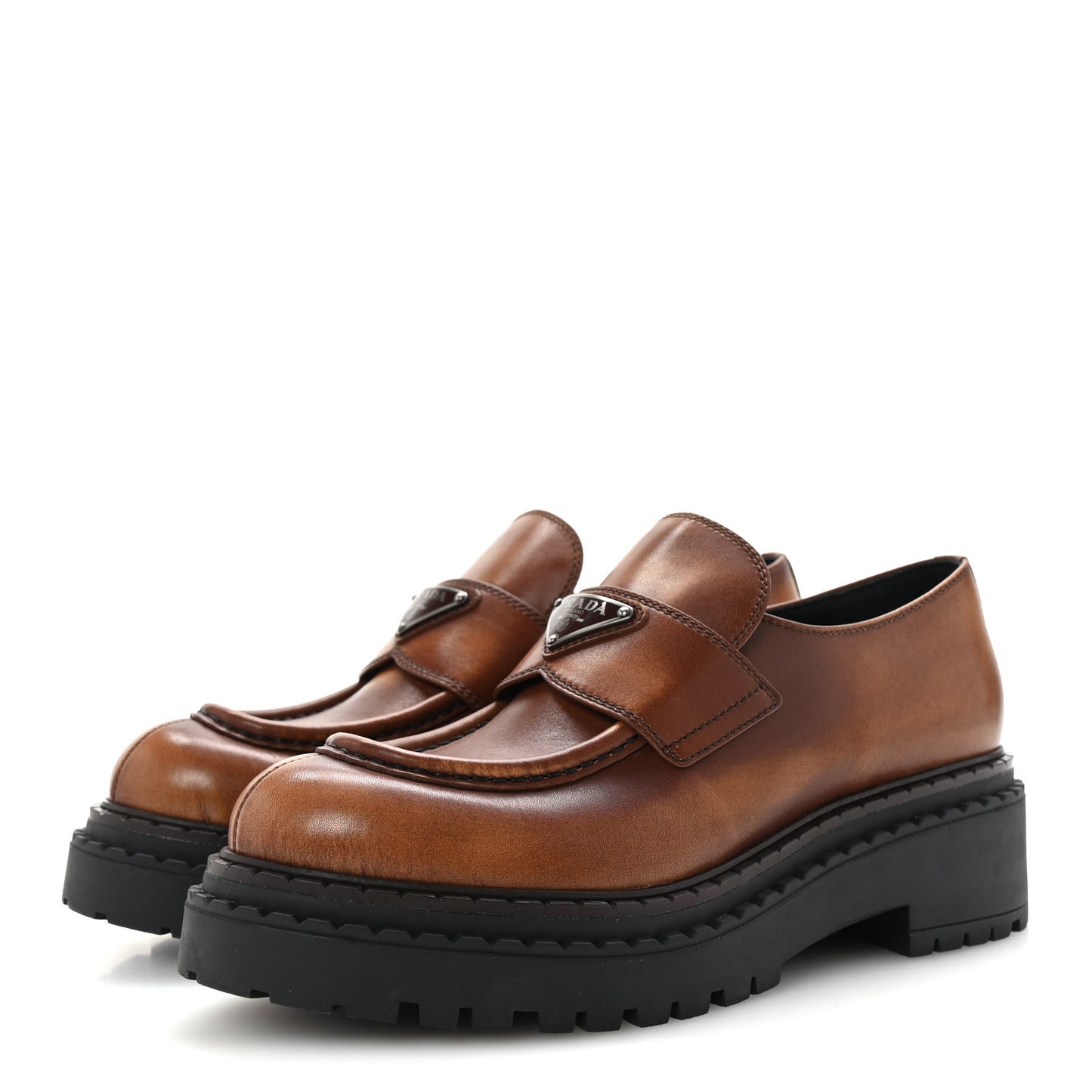 Spazzolato Fume Metal Triangle Logo 50mm Loafers 38.5 Cognac