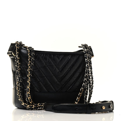 Chanel Aged Calfskin Chevron Quilted Small Gabrielle Hobo Black 2 of 4