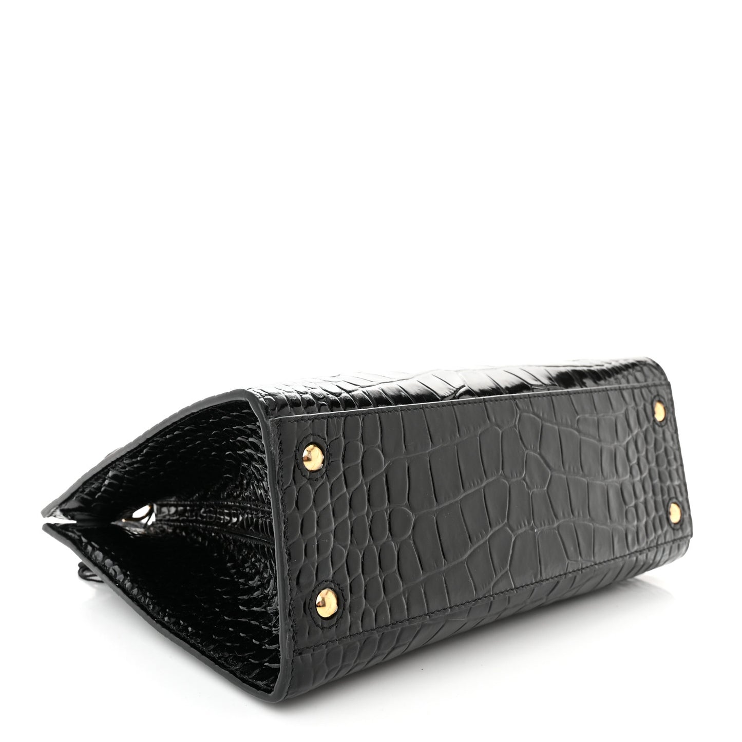 Crocodile Embossed Calfskin Mini Frances Tote Black