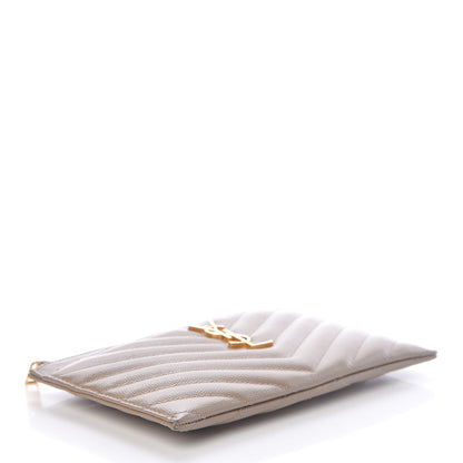 Saint Laurent Grain De Poudre Chevron Monogram Bill Pouch Taupe 4 of 7