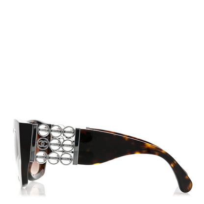 Chanel Acetate Glass Pearl Polarized Oval Sunglasses 5545-A Tortoise 3 of 9
