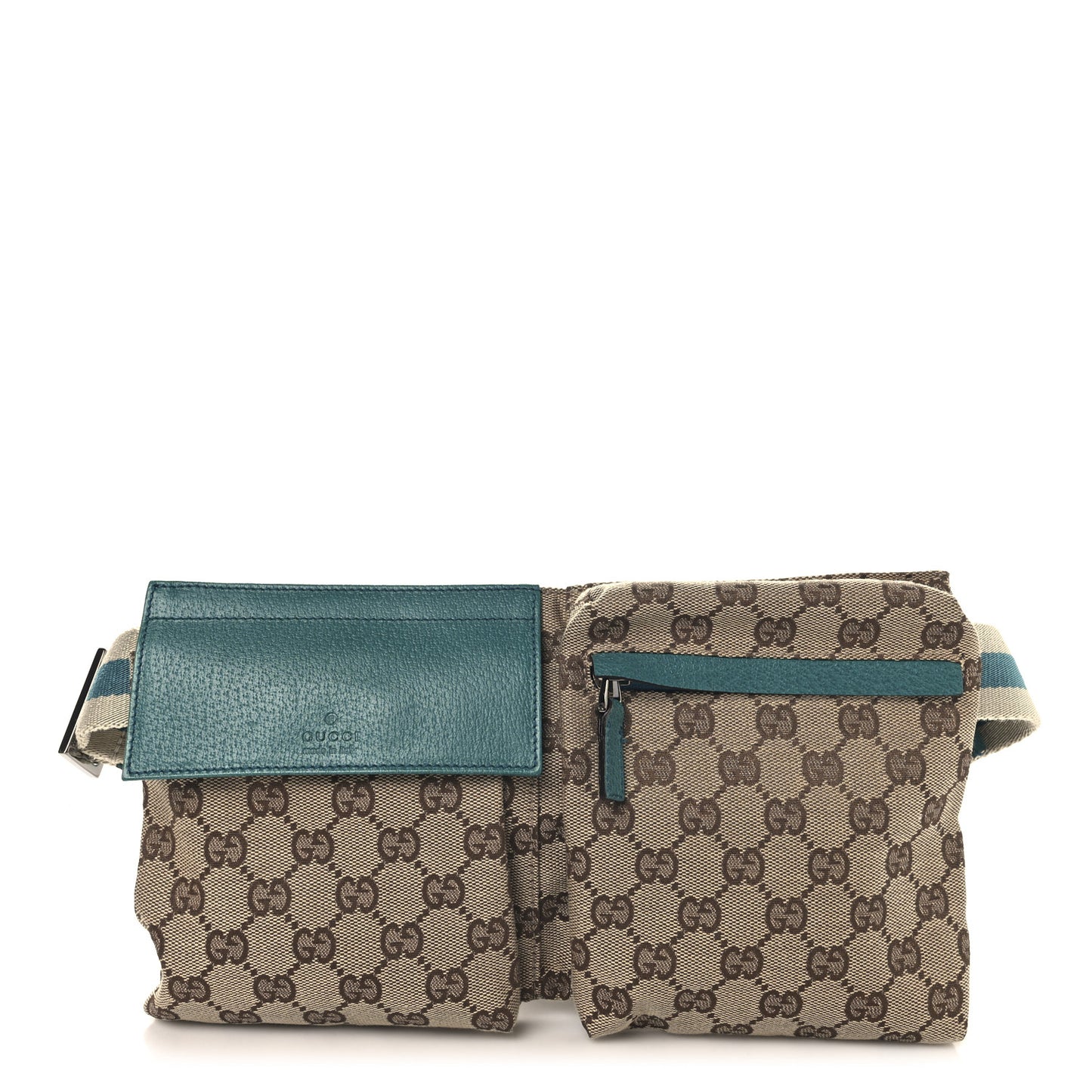 GG Monogram Web Double Pocket Belt Bag Turquoise