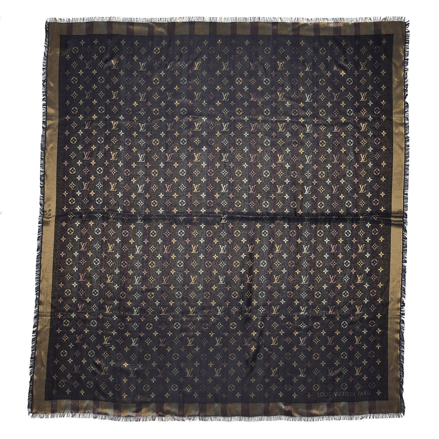 Silk Lurex Wool So Shine Monogram Shawl Black