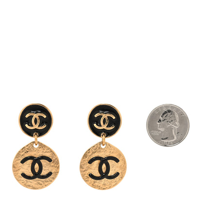 Chanel Enamel CC Disc Drop Earrings Gold Black 2 of 4