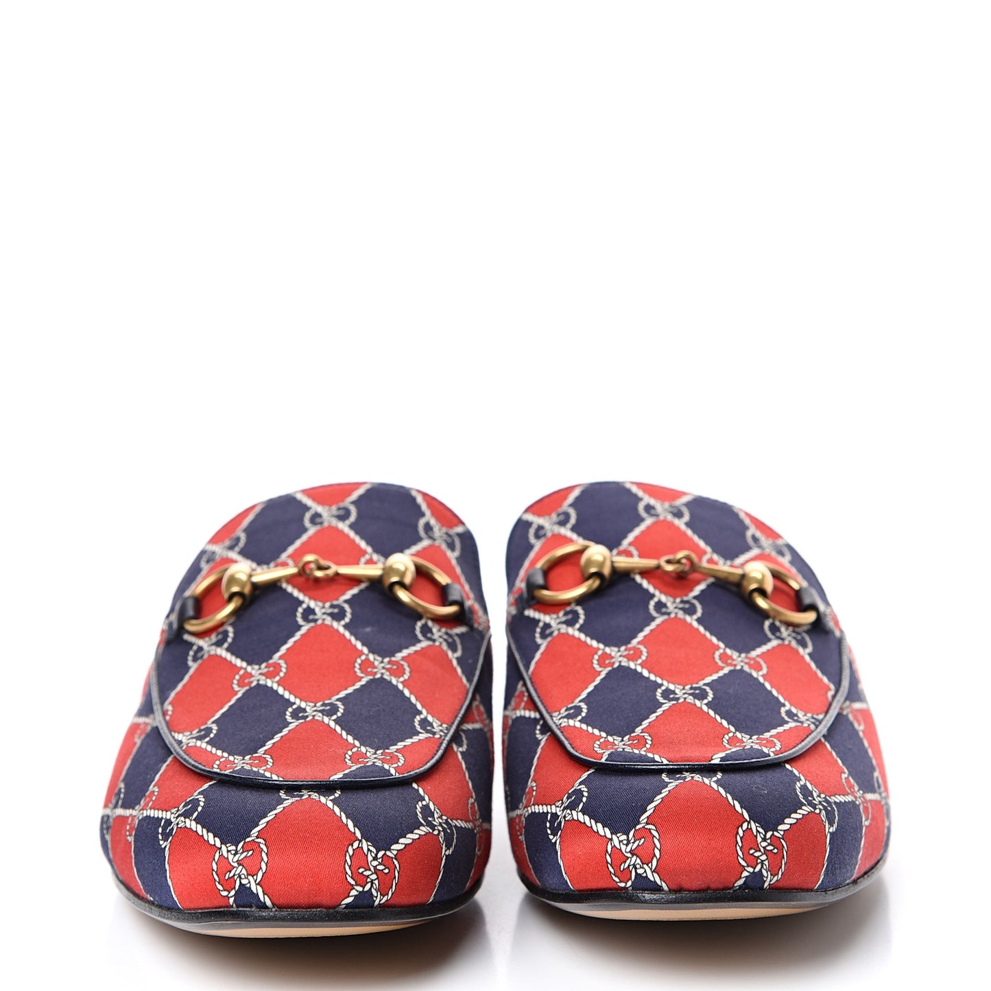 Mini GG Rhombus Chain Mens Princetown Slippers 8 Royal Bleuett Red