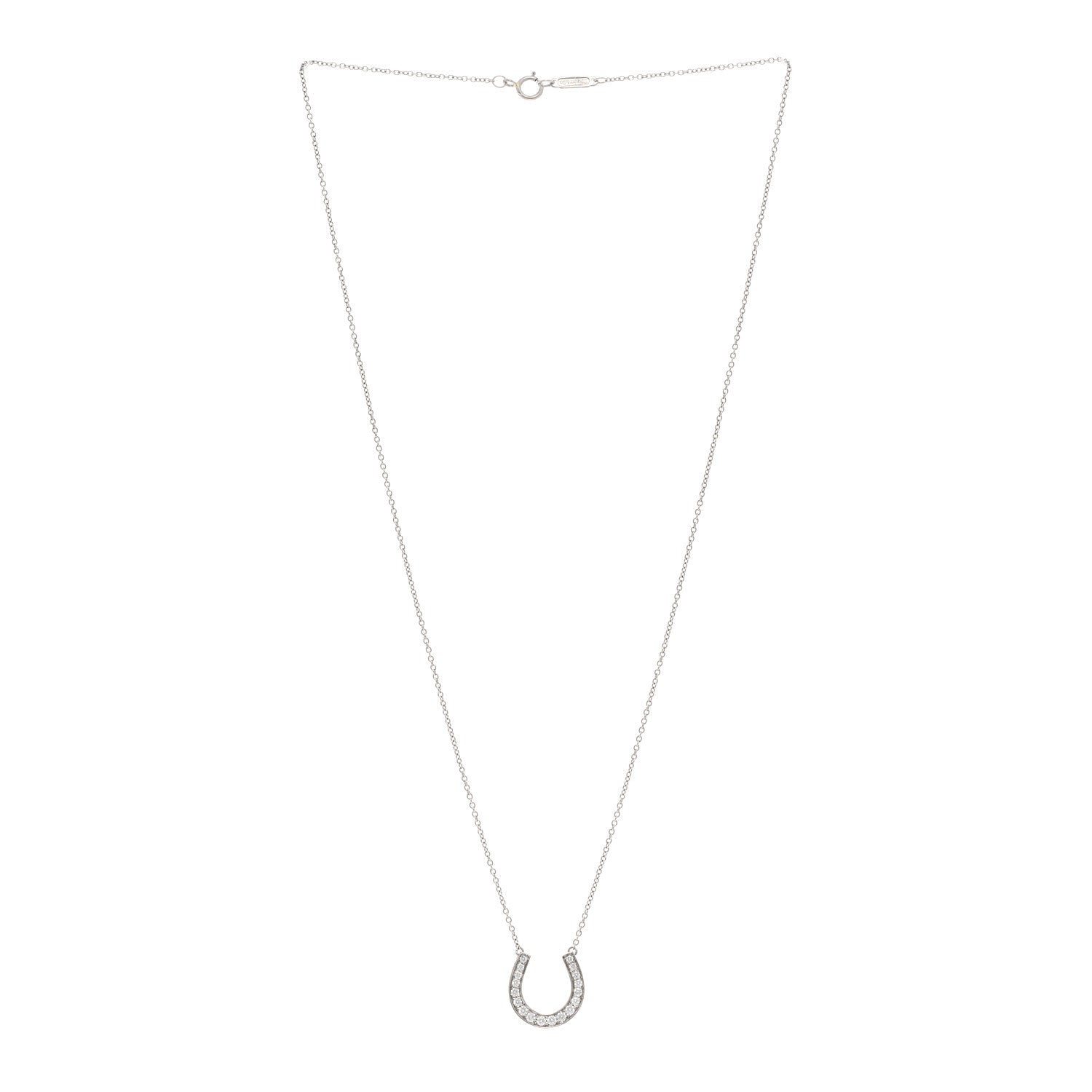 Tiffany Platinum Diamond Horseshoe Pendant Necklace 3 of 5