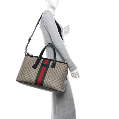 Gucci GG Supreme Monogram Web Medium Zippered Tote Beige Black 2 of 11