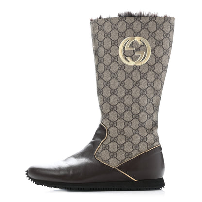 Gucci GG Plus Monogram Rabbit Fur Boots 39 Dark Brown 1 of 25