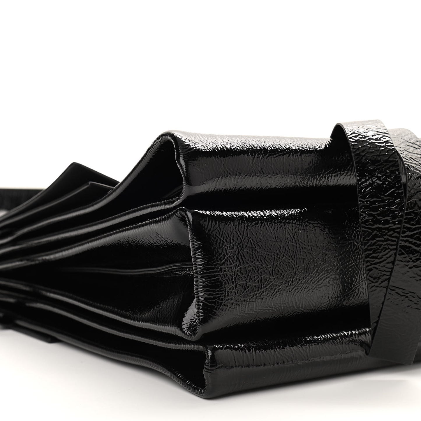 Textured Patent Calfskin Medium Vring Shoulder Bag Black