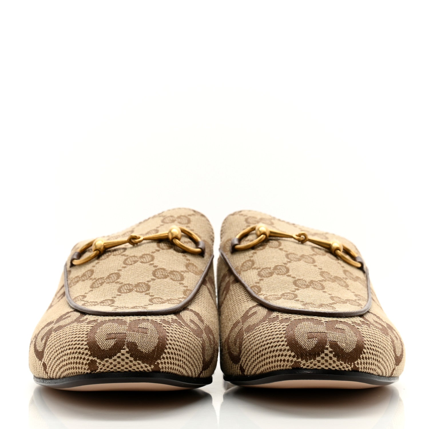 Gucci Monogram Jumbo GG Malaga Kid Womens Princetown Slippers 39.5 Camel Ebony New Acero Beige 2 of 9