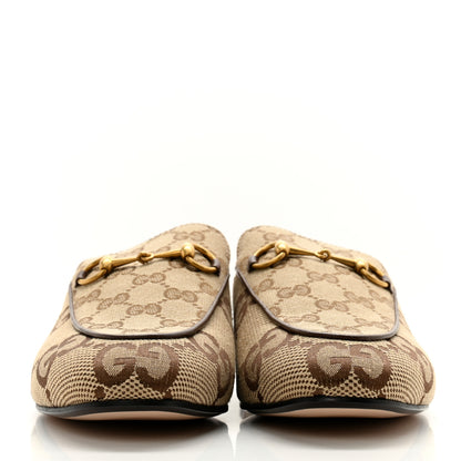 Gucci Monogram Jumbo GG Malaga Kid Womens Princetown Slippers 39.5 Camel Ebony New Acero Beige 2 of 9